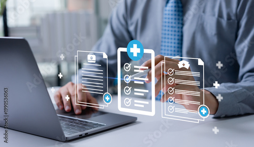 Εκτύπωση καμβά Digital medical records and healthcare automation concept featuring doctors using AI powered systems to manage patient documents, improve data accuracy, and enhance modern healthcare services