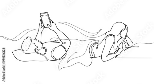 Couple in bed using smartphone at night – emotional distance and digital addiction concept
