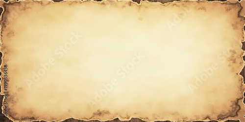 Blank antique parchment with a stained brown texture and burnt edges featuring a grungy vintage pattern for an ancient paper backdrop design