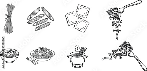 Hand drawn pasta variety a sketchbook collection of italian noodles and culinary tools