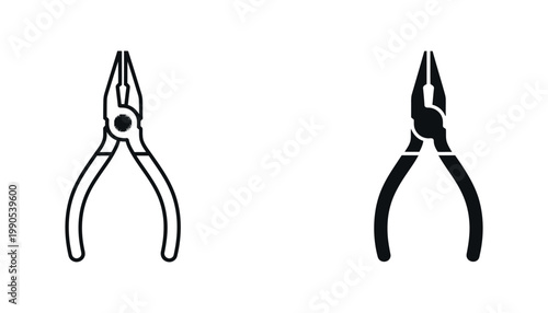 Industrial pliers hand tool icon for construction and hardware store branding in black and white vector art with clear mechanical shape for repair maintenance and engineering project graphics