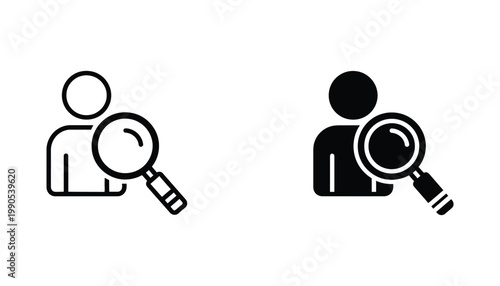 User research and magnifying glass icon set in minimal black and white vector style for human resources and candidate search graphic design elements