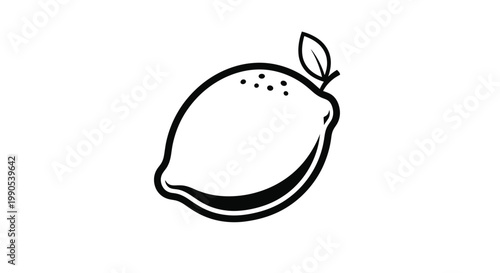 Simple black lemon illustration with a leaf on transparent background silhouette