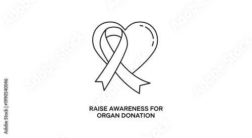 Organ Donation Awareness Heart Ribbon Symbol.
