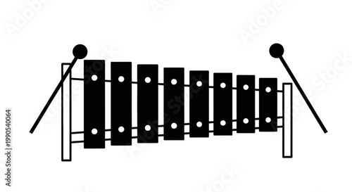 Black and white xylophone illustration with mallets ready to play music