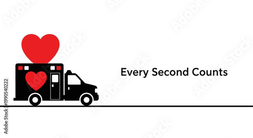 Ambulance with Heart Symbol Every Second Counts.