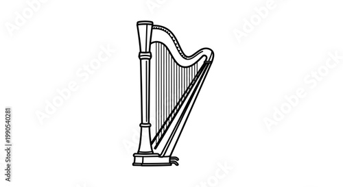 Elegant harp illustration on white background for music and arts themes