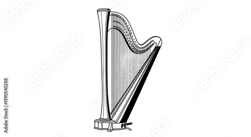 Elegant harp illustration isolated on white background for musical concepts