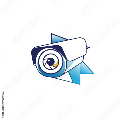 Modern CCTV surveillance camera logo with blue geometric shapes, representing security and monitoring