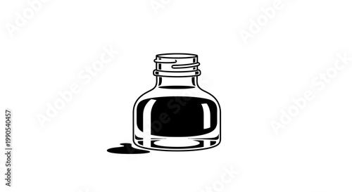 Ink bottle silhouette illustration on white background for design