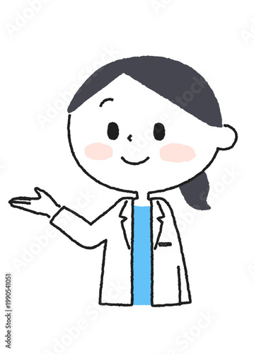 片手を差し出して案内をする白衣を着た女性のイラスト