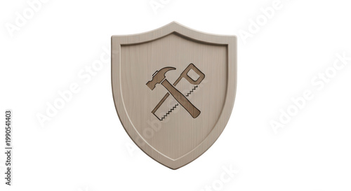 Carpenter Hammer and Chisel Wood Crest Design Mockup Isolated on Transparent Background