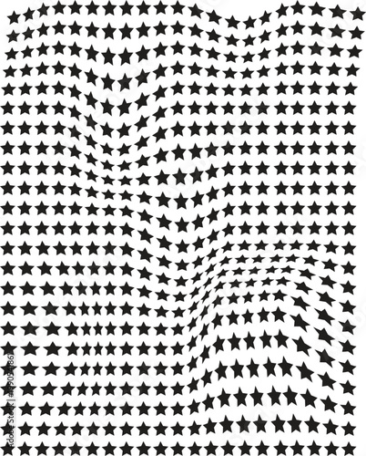 A black and white optical illusion pattern featuring numerous identical stars in a grid formation