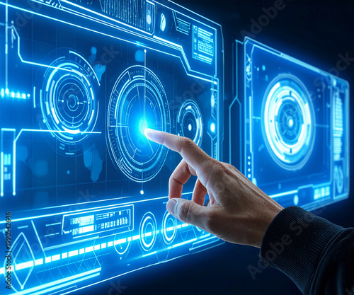 Futuristic Holographic Interface , Touch‑Activated Digital Control