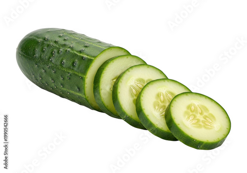 A sliced cucumber on a white surface