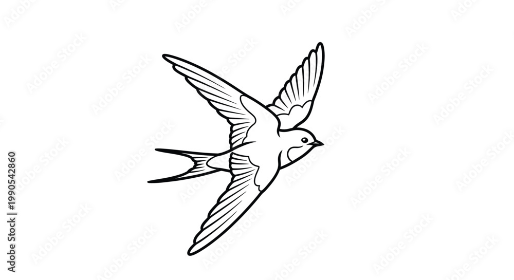 Obraz premium A detailed illustration of a bird in flight on transparent background silhouette