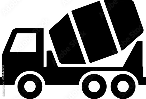 Concrete mixer truck icon silhouette on white background