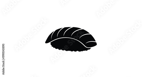 Black sushi roll illustration with rice and nori on transparent background silhouette