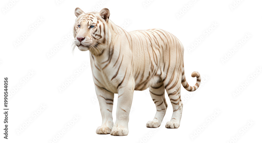Obraz premium White tiger walking wild big cat PNG transparent background isolated clipart
