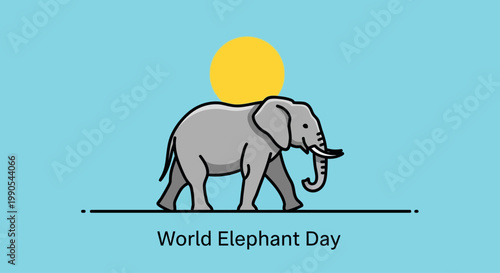 Schilderij op canvas Minimalist vector illustration of an elephant walking under a bright sun