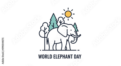 Minimalist line art illustration for World Elephant Day celebration.