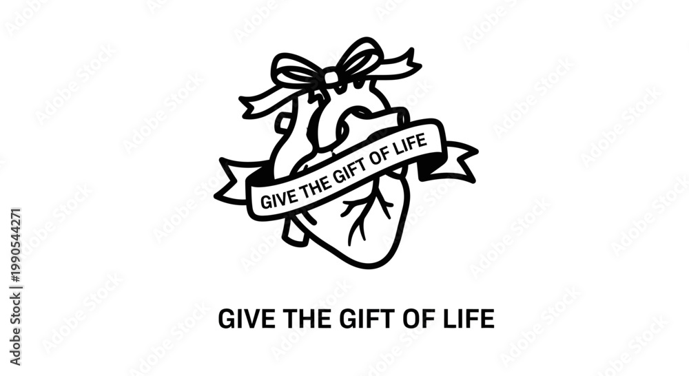 Fototapeta premium Heart with Ribbon and Bow Saying Give The Gift of Life.