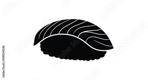 A black silhouette of a piece of nigiri sushi on transparent background