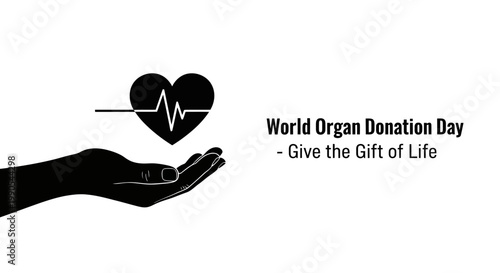 World Organ Donation Day concept with human hand holding a heart symbol.