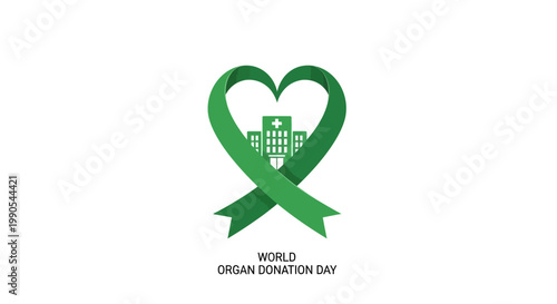 Green Heart Ribbon Symbolizing Organ Donation Awareness.