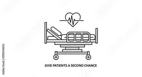 Hospital Bed with Heartbeat and Text.