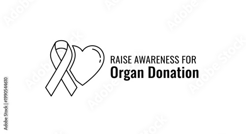 Organ Donation Awareness Heart and Ribbon Symbol.
