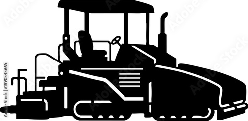 Asphalt paver machine silhouette isolated on white background