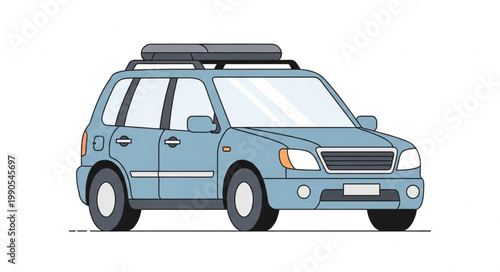 Blue SUV vehicle with roof rack for travel.