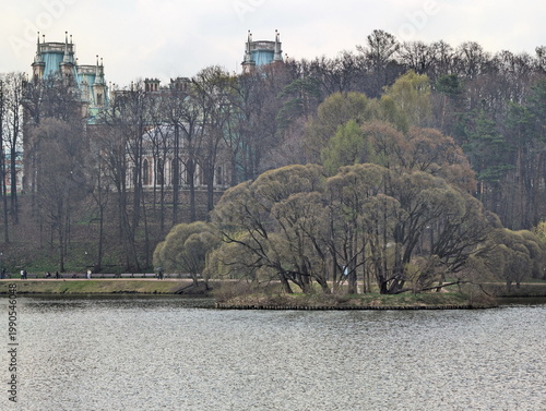 Spring rain near the shores of the old park