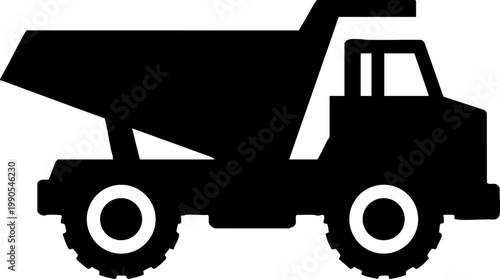 Black Dump Truck Silhouette Icon for Construction and Mining