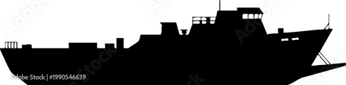 Silhouette of a large maritime vessel or cargo ferry