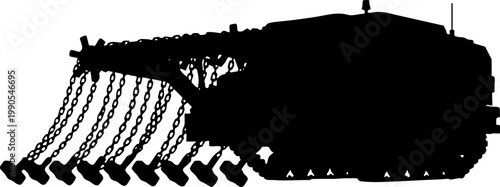 Silhouette of a Military Mine-Clearing Flail Tank Isolated