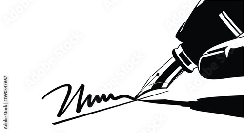 Hand Signing Legal Signature with Fountain Pen on Contract