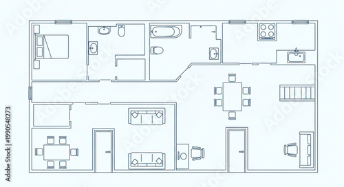 Architectural Floor Plan of a Residential Home Layout.