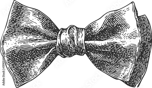 Hand drawn bow tie illustration vintage menswear accessory with detailed shading and texture