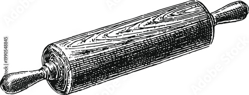 Vintage wooden rolling pin hand drawn illustration classic kitchen utensil for baking and cooking