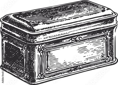 Vintage metal tin box with ornate details and rectangular shape for storage or keepsakes