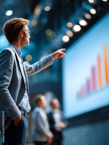 Business Presentation Highlights Growth Strategies Corporate Office Image Modern Environment Side View Professional Concept