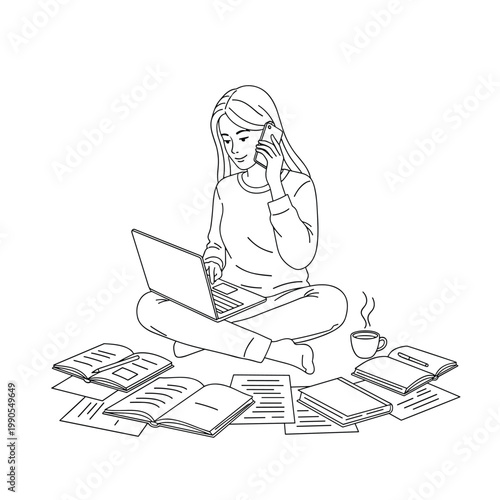 a multitasking woman in work