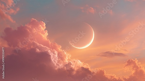 Crescent moon surrounded by soft drifting cloud
