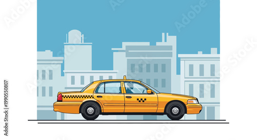 Yellow Taxi Cab Side View.