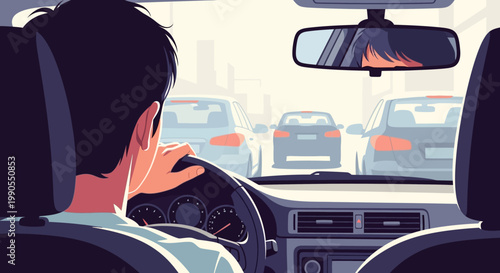 Man driving a car on road.