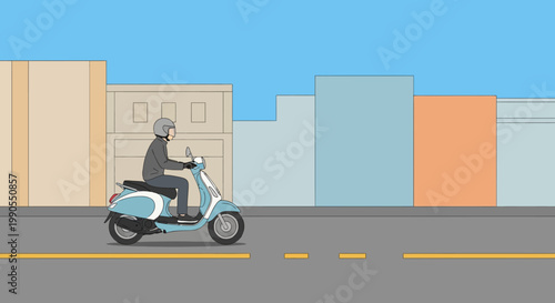 Man Riding Blue Motorcycle Sideways.