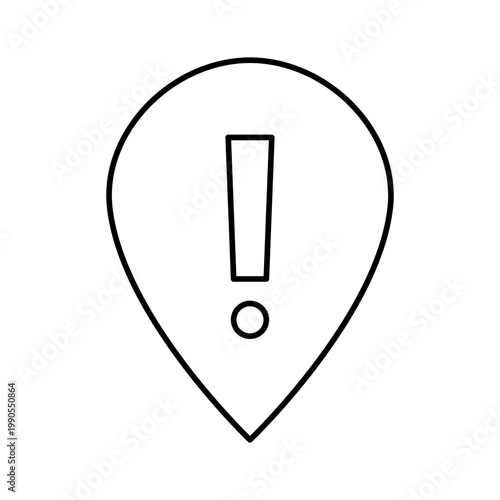 Warning Map Pin Icon – Alert Location Marker, Caution Sign, Exclamation Symbol, Thin Line Vector