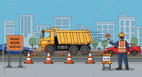 Man wearing safety vest directing traffic.